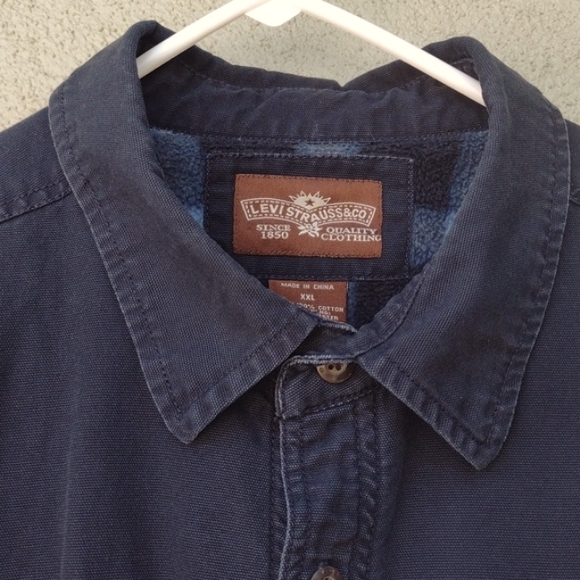 Levi's Navy Blue Fleece Lined Canvas Button-Up Shacket XXL - Picture 3 of 8